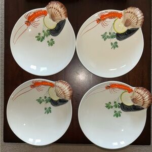 (4) Vintage Sue La Table Seafood Lobster Clam 3D Soup 8” Bowls Made in Italy